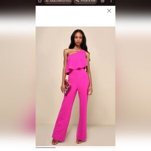 NEW WITH TAGS Flawless Vibes Magenta One-Shoulder Tiered Wide-Leg Jumpsuit